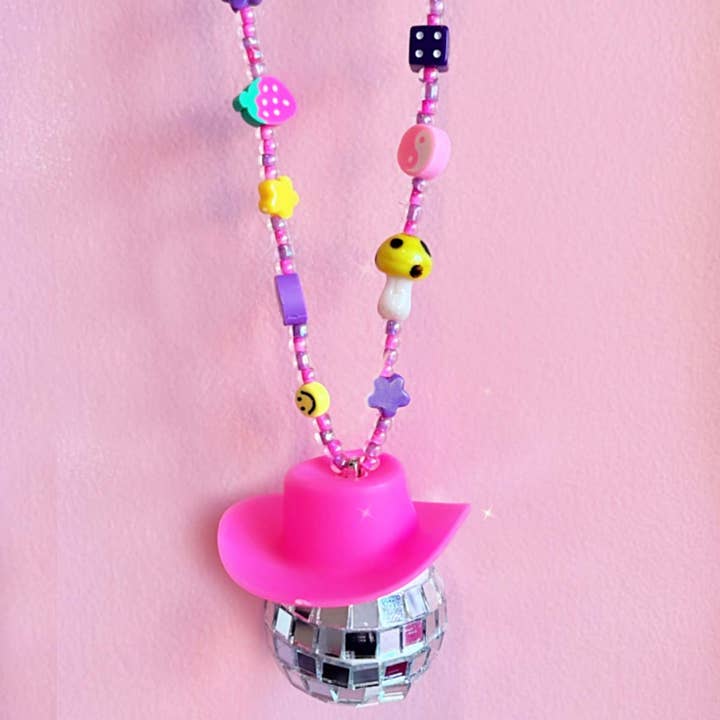 Beaded Pink Disco Ball- Rear View Mirror Chain for wholesale by Dainty Disco