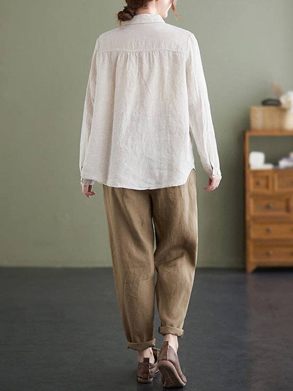 VividLux - Wholesale Overhemd met knopen - Dames - Vintage blouses en hemden met lange mouwen en losse geborduurde tops met reverskraag17