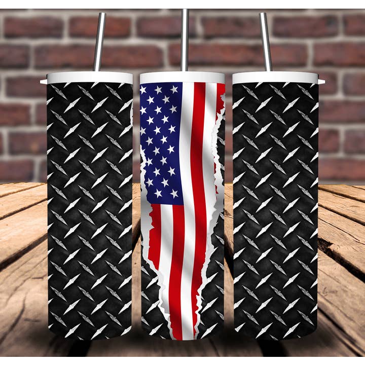 Sweet Tees - Wholesale Sublimation Transfer - American Flag Black Metal Tumbler Sublimation Transfer