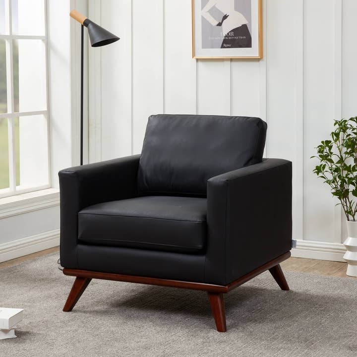 Chester Mid-Century Modern Leather Accent Club Chair for wholesale by LeisureMod