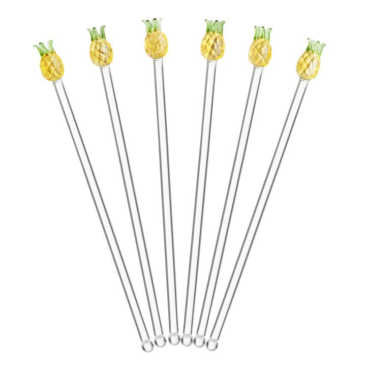 Glass Pineapple Drink Stirrers - Set of 6 for wholesale by Final Touch