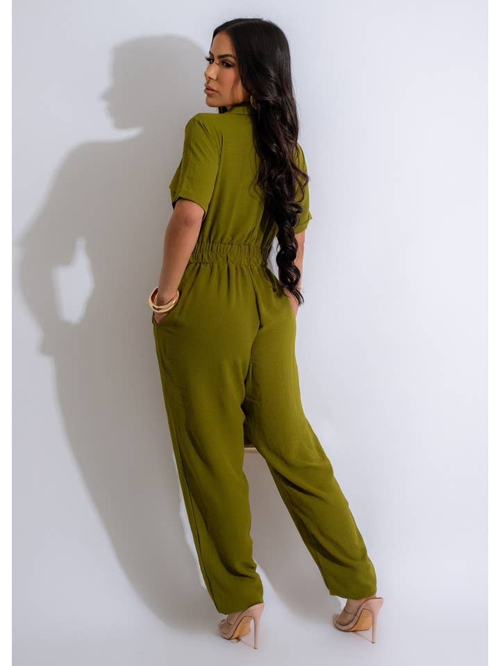 BJ's Closets - Wholesale Jumpsuit - Women's - SHORT SLEEVE FRONT ZIPPER JUMPSUIT-CACTUS
