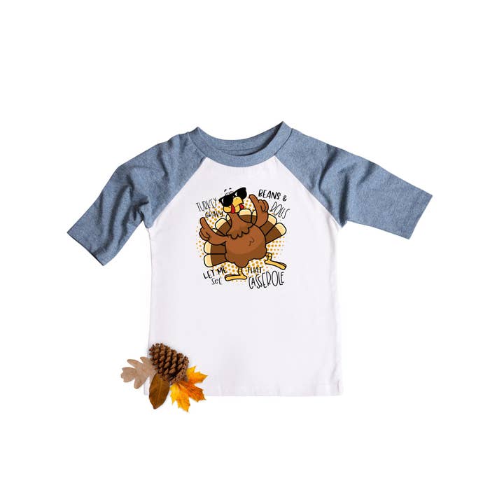Jumpin' Jaks Tees – wholesale Screen-printed t-shirt – Kids – Let Me See that Casserole Funny Thanksgiving Kids Raglan