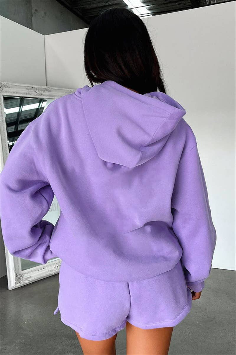 HIDDENBRAND - Wholesale Lounge Set - Women's - basic pocket hoodie &  drawstring short set outfits22