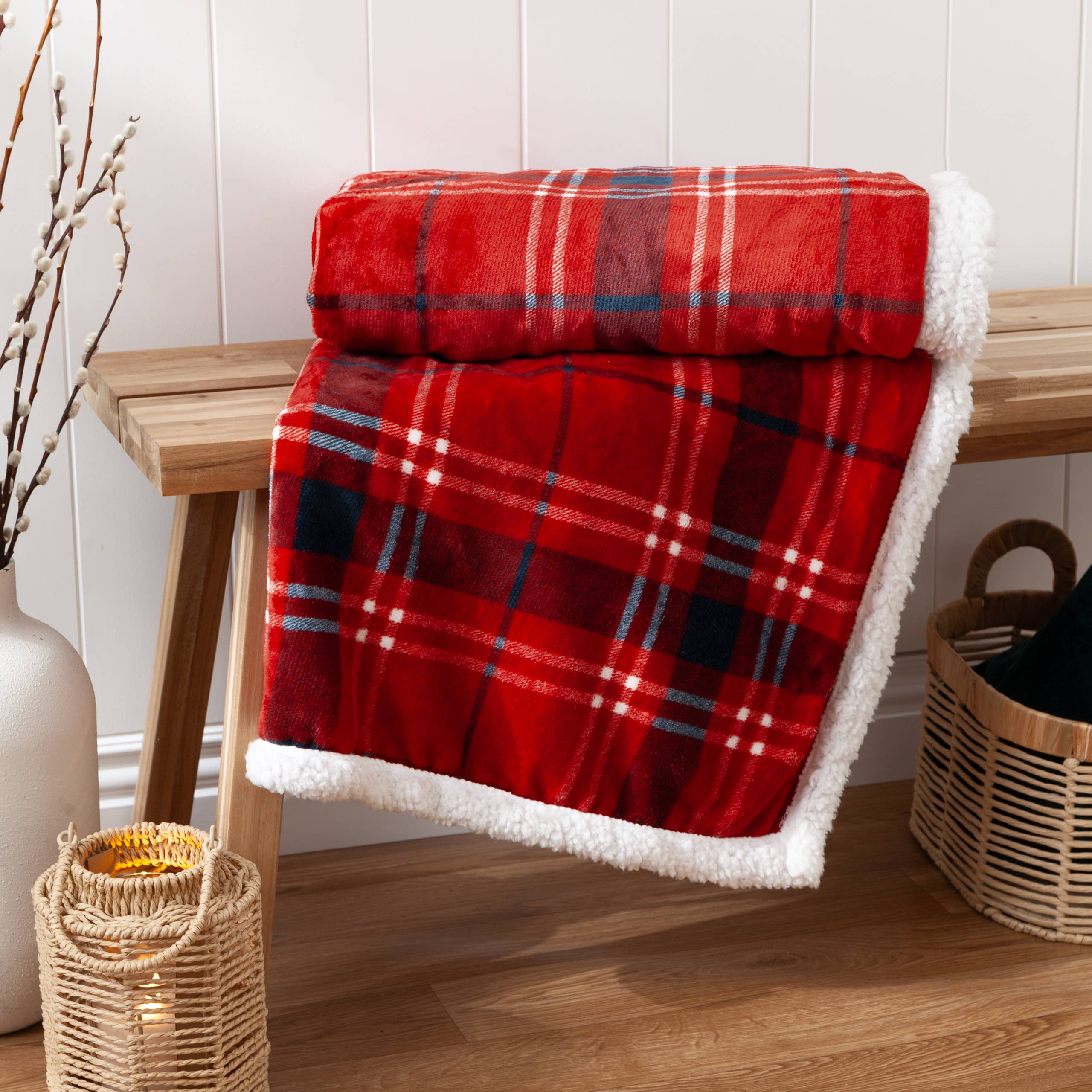 Blake Check Fleece Throw Red for wholesale on Faire0