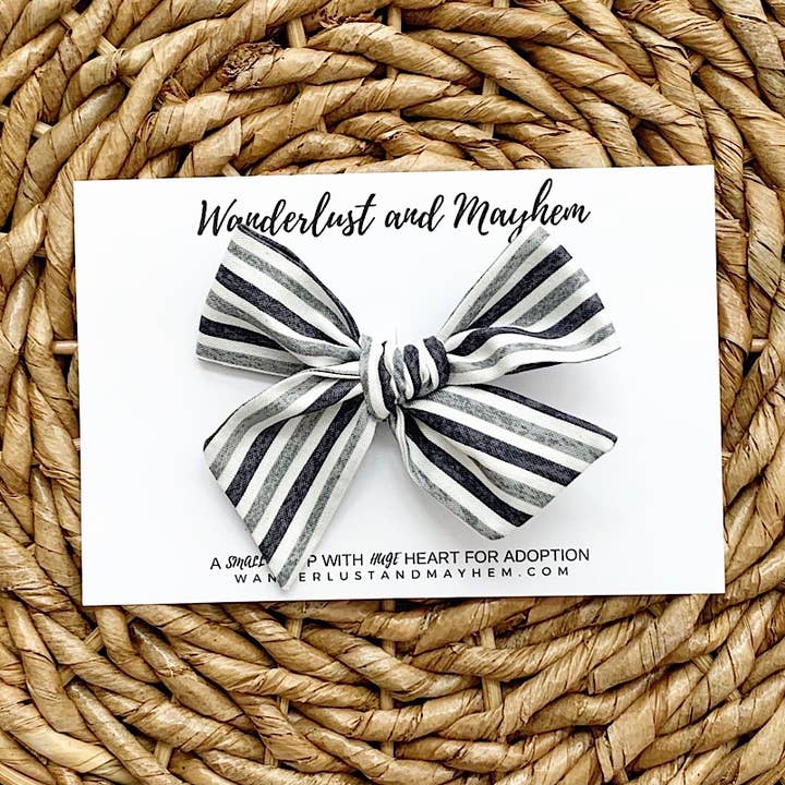 Black, Gray, and White Stripe Bow for wholesale by Wanderlust and Mayhem