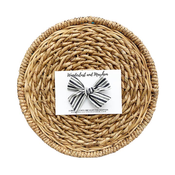 Black, Gray, and White Stripe Bow for wholesale by Wanderlust and Mayhem