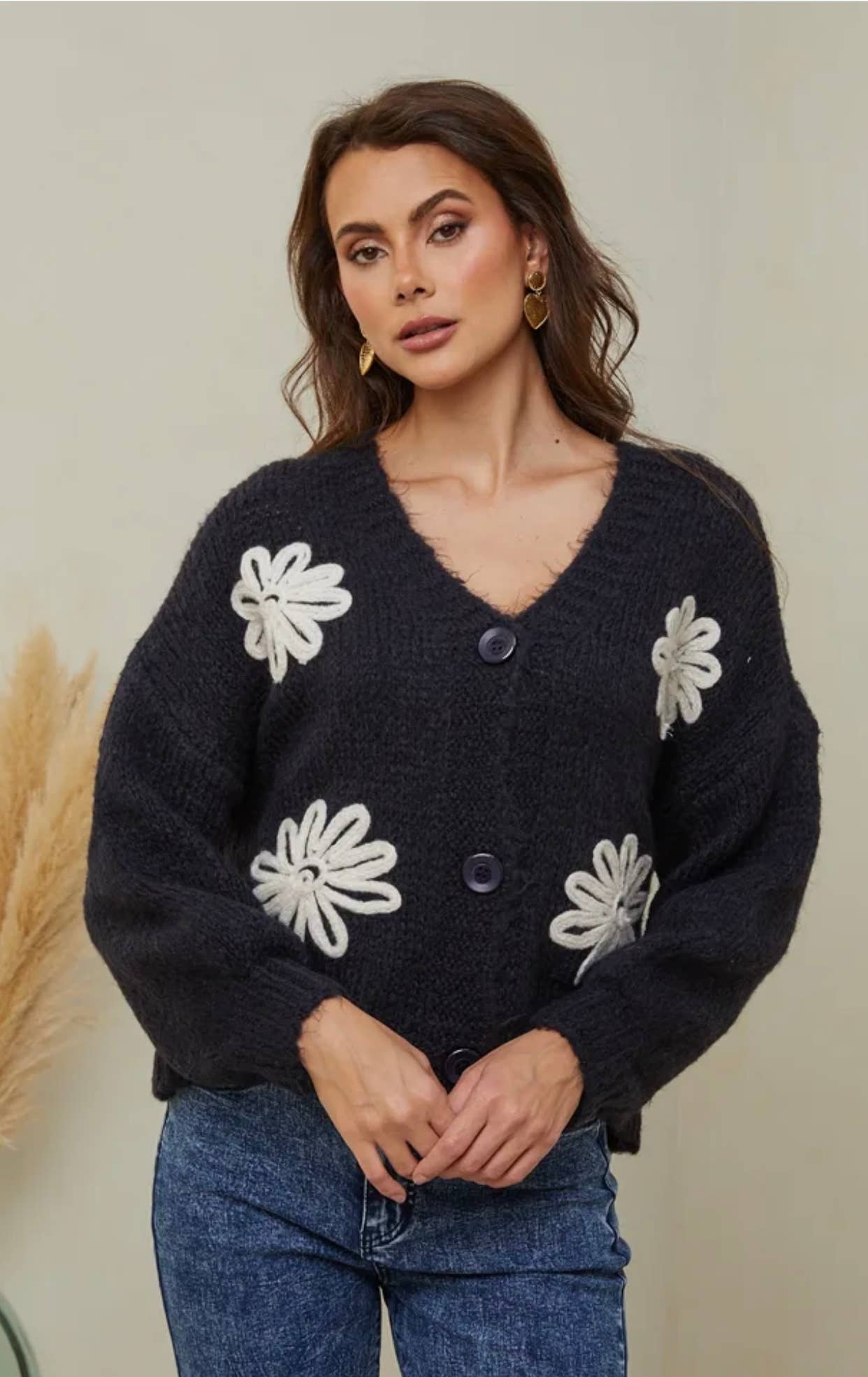 LÉA & LUC - Vente Cardigan – femme - Gilet cardigan col en V et motif fleur REF. 3077930