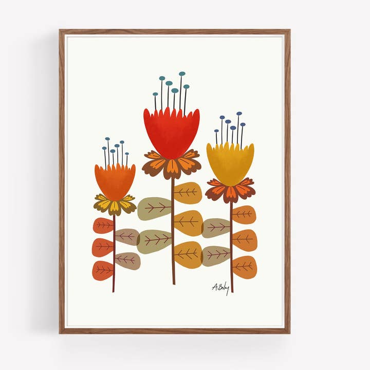 Mid Mod Garden No. 1 - scandinavian flowers print for wholesale by Annie Bailey Art