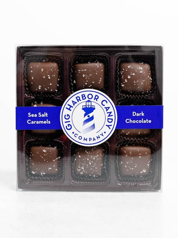 Dark Chocolate Sea Salt Caramels - 9 Piece for wholesale by Gig Harbor Candy Company
