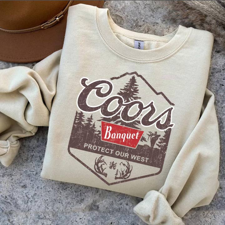 Eleven Fashion - Wholesale Graphic Sweatshirt - Women's - Coors Banquet Protect Our West Sweatshirt0