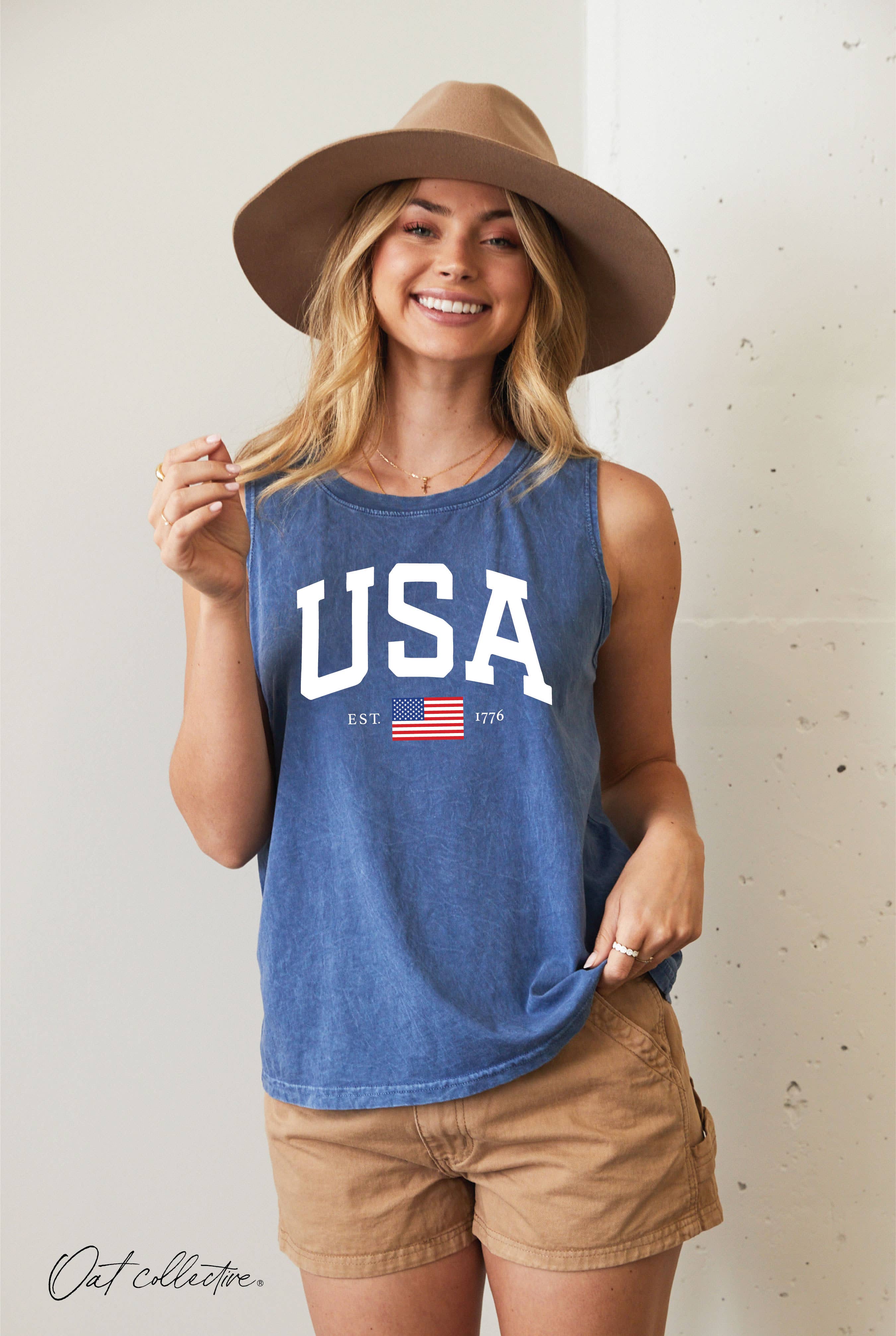 OAT COLLECTIVE - Wholesale Tank Top - Women's - USA EST.1776 Mineral Graphic Tank Top3
