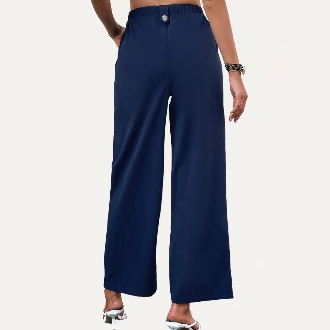 Bleu Marine Pantalon taille haute bleu marine à jambes larges en vente sur Faire11