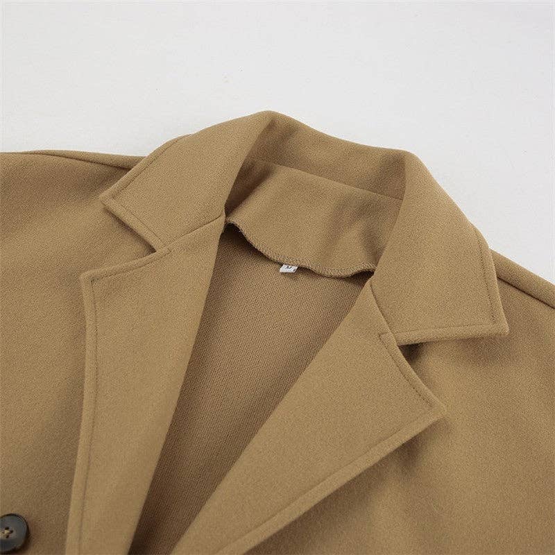 Brown Long Loose Thick Double Breasted Wool Coat for wholesale on Faire8