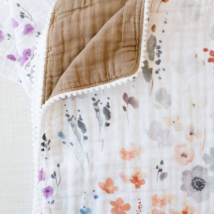 Organic Muslin Gauze Quilt Baby Blanket | Violet Floral and other Purchase Wholesale unbleached muslin fabric. Free Returns & Net 60 Terms on Faire trending on Faire.