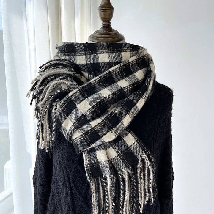 ACCITY - Wholesale Scarf - Women's - Plaid Tassel Scarf for Women - Retro Winter Warmth_CWASC14546