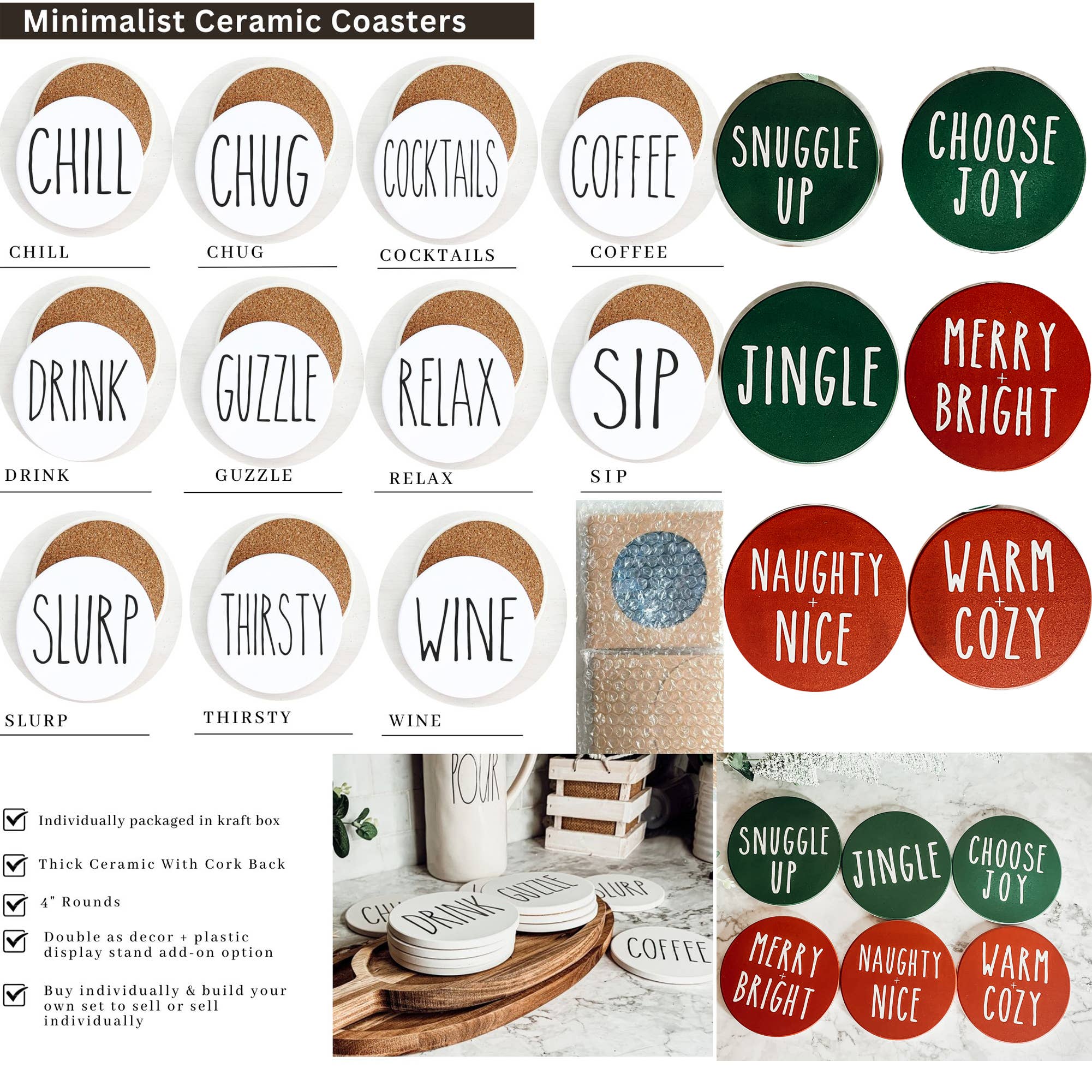 Gia Roma - Vente Sous-verre - Ensemble de dessous de verre Holiday Coasters, édition limitée1