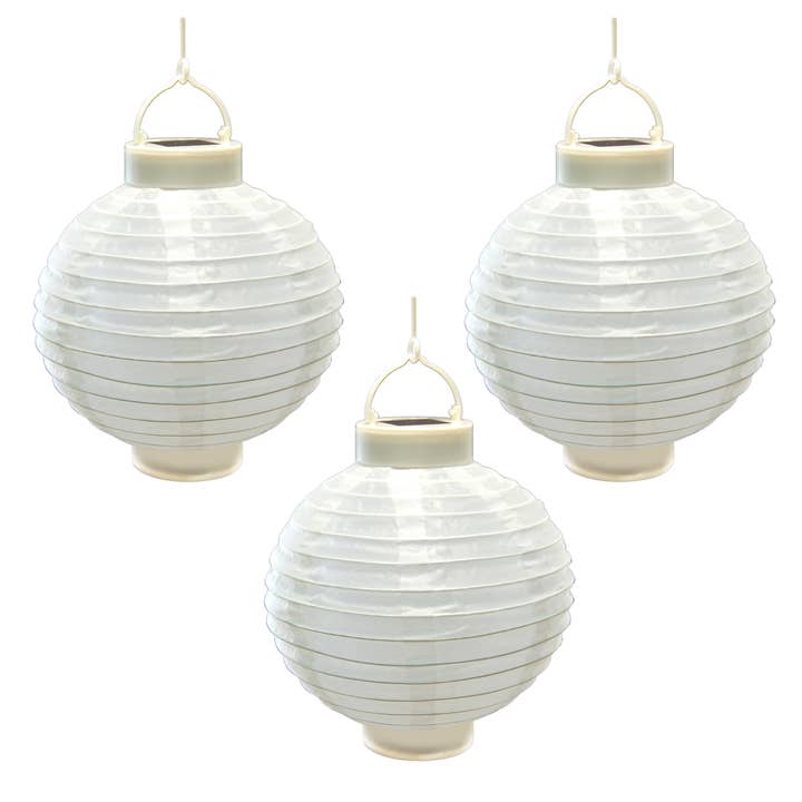 Solar Powered Nylon Lanterns, White - Set of 3 for wholesale by LumaBase
