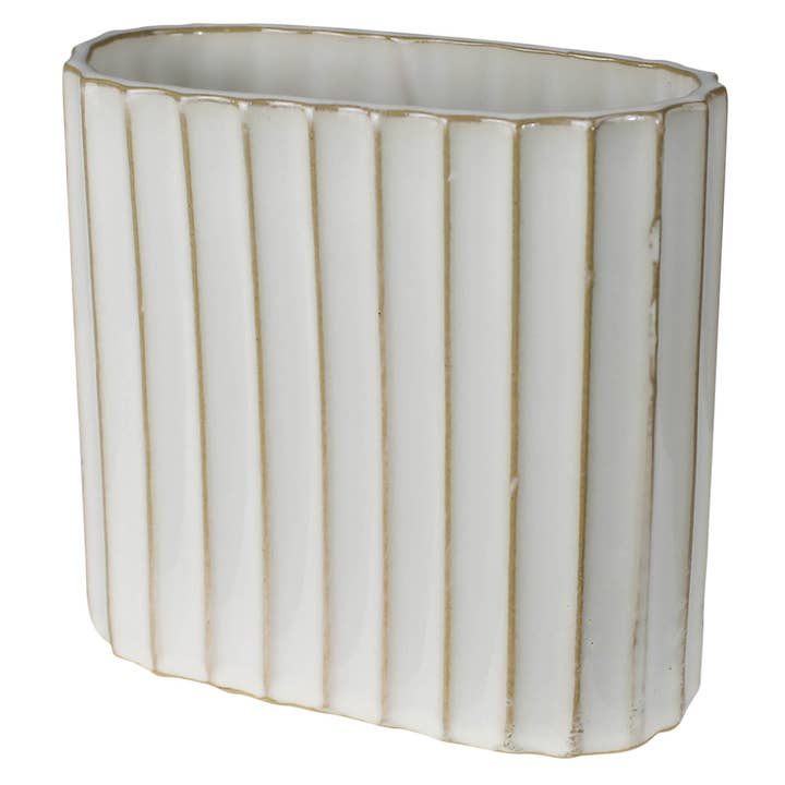 White Caro Ribbed Vase, Ceramic - Sm for wholesale on Faire
