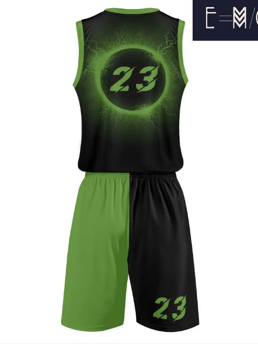 E=M/C2 - Wholesale Team sports jersey – Men's - NEW E=M/C2 Adult Black Hole Green Basketball Sports Uniform4