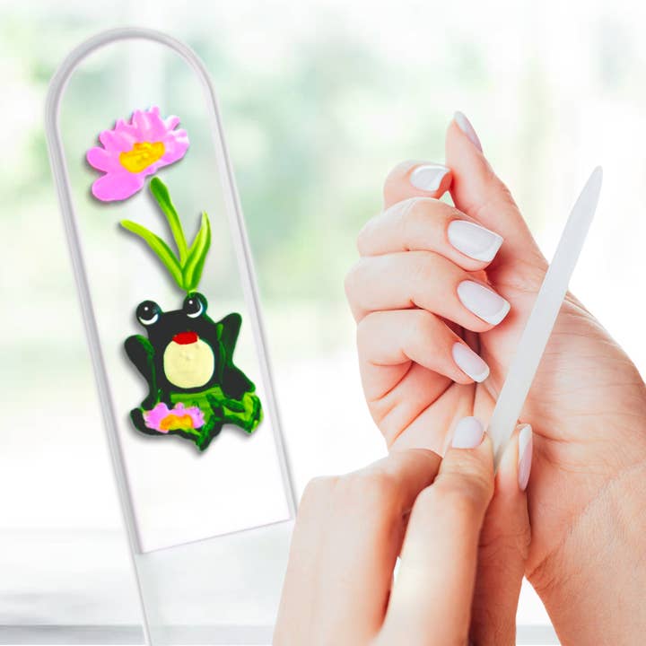 Classy Nail Files - Wholesale Nail File - Frog Lily Pad Flower Wildlife Hand Painted Crystal Nail File