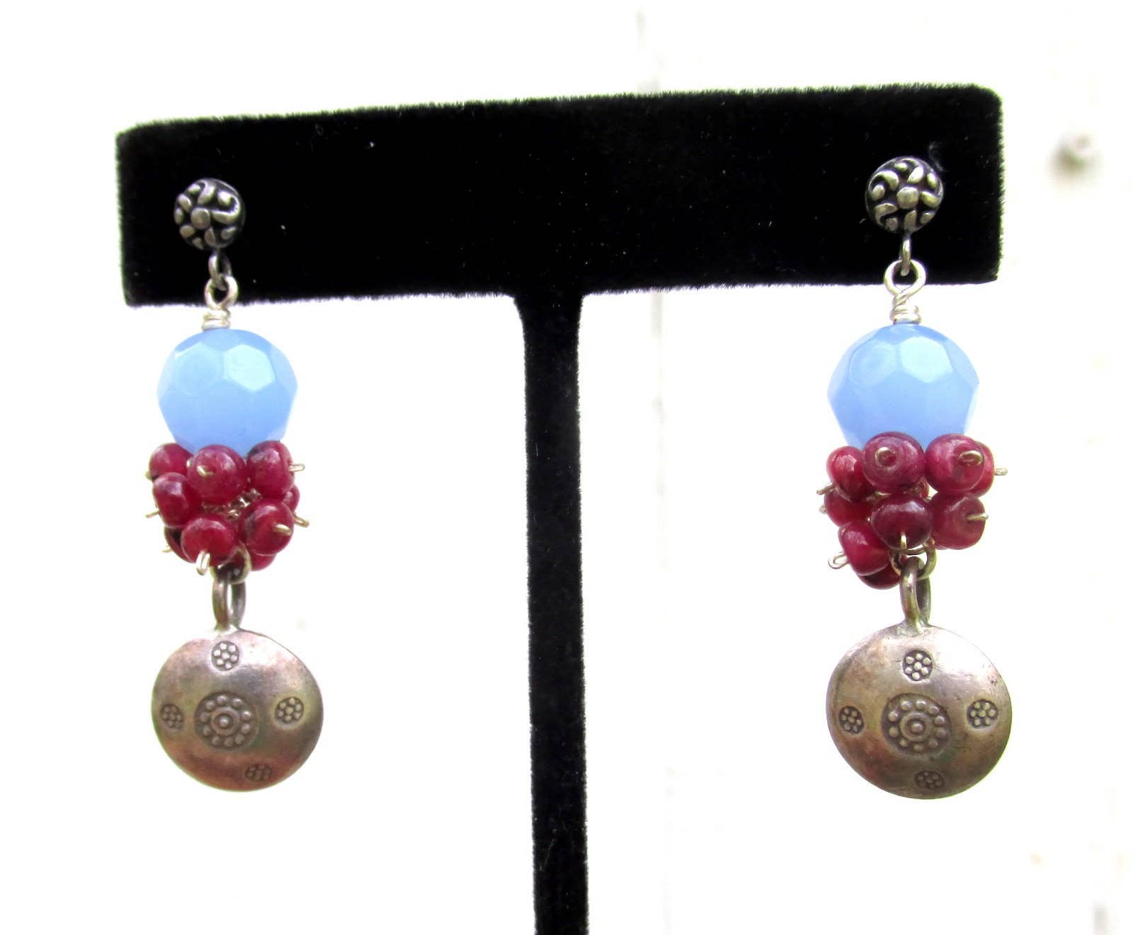 REMOVED BRAND – Brincos de argola por atacado – Calcedony Azul, Granada Rodolite & Prata de 1ª Lei8