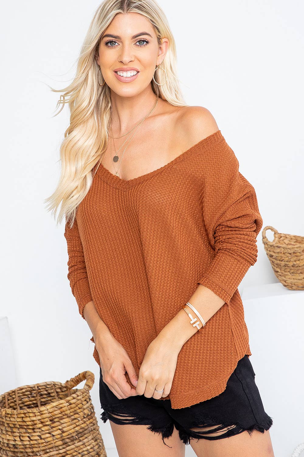 Sweet Lovely by Jen - Vente Haut en maille – femme - SW277 COL V MANCHES LONGUES DOLMAN47