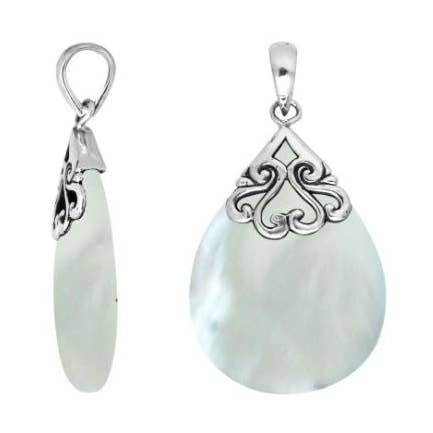 AP-1075-MOP Sterling Silver Teardrop Pendant with Mother of Pearl – Handcrafted Bali Wholesale Jewelry for wholesale by Bali Designs