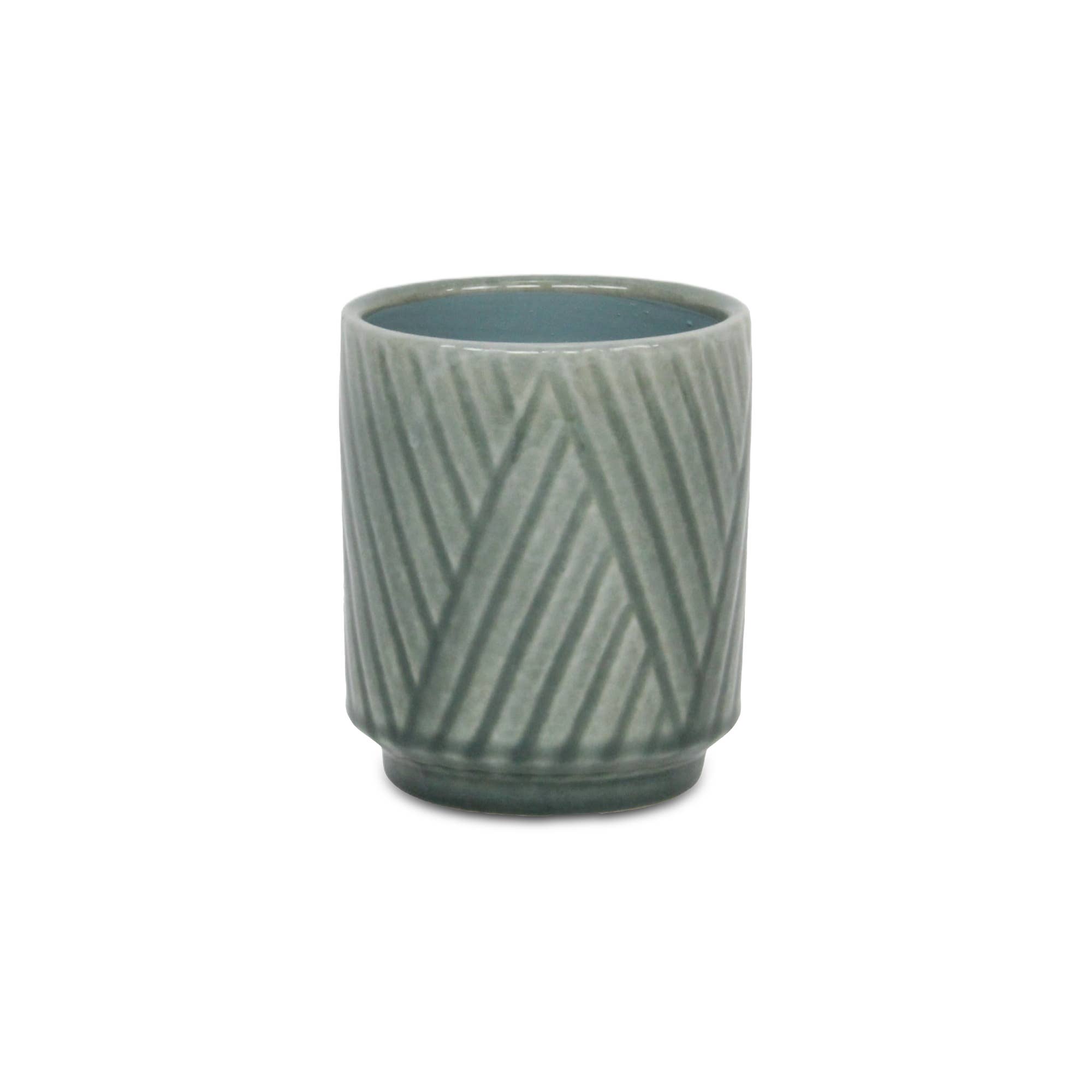 Cheungs Home Decor - Wholesale Plant Pot - Parlora Crossed Diagonal Pattern Ceramic Pot - Green8