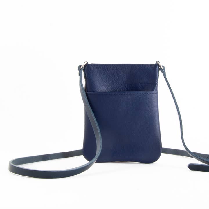 Lightweight Blue Leather Mini Bag for wholesale by TILT//SHIFT Leatherworks