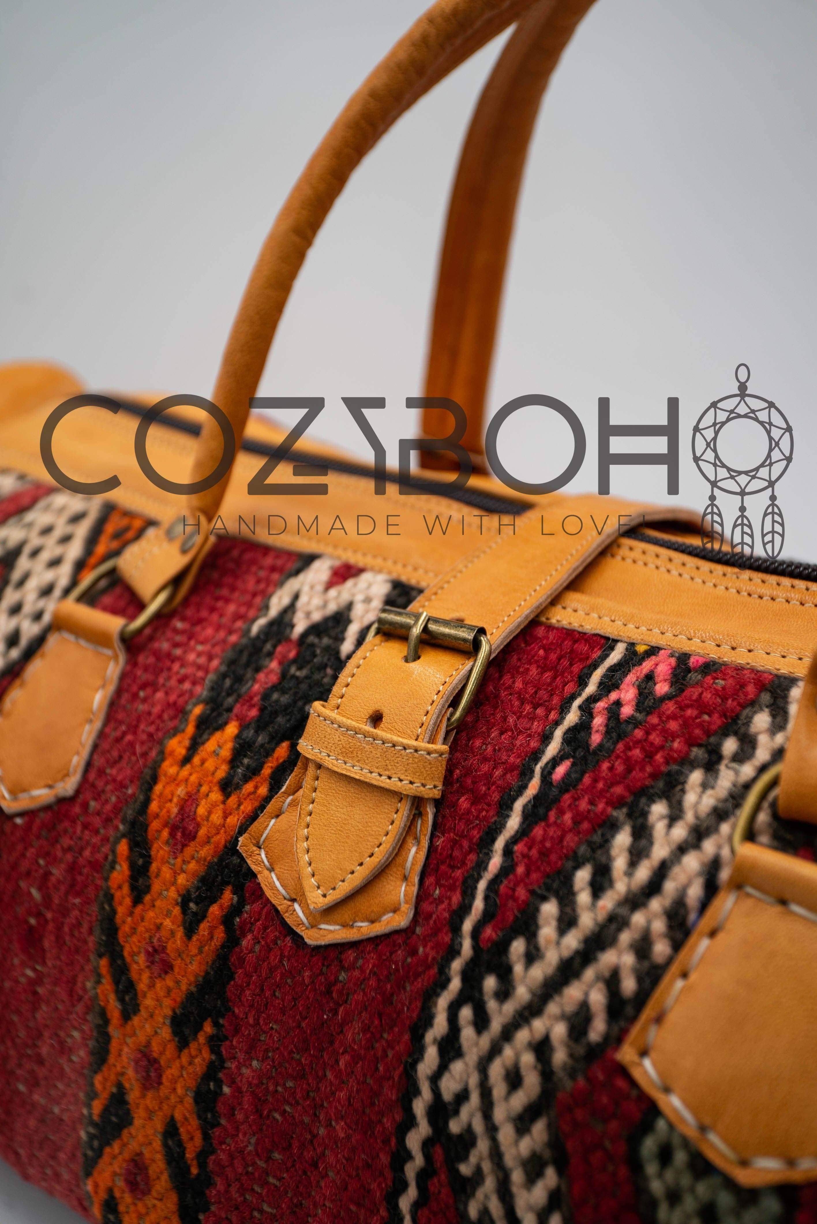 CozyBoho – Saco de viagem - Mulher por atacado – Bolsa de fim de semana Kilim de couro CozyBoho™16