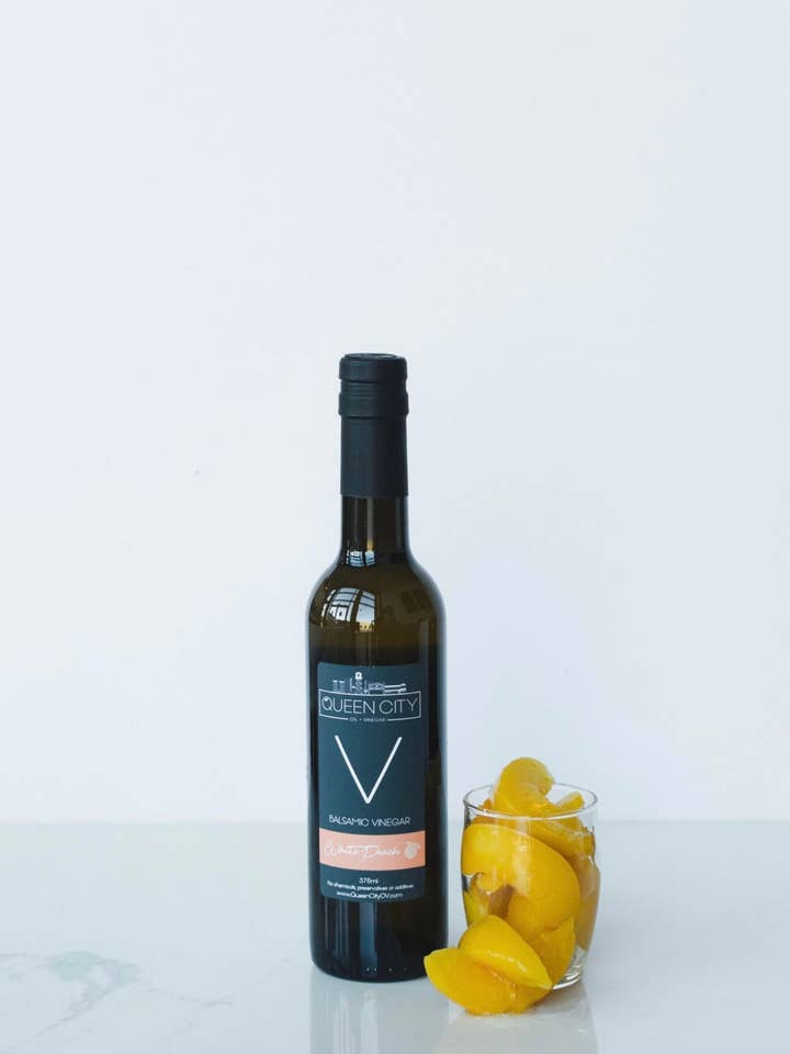 White Peach Balsamic Vinegar for wholesale by Queen City + Co.