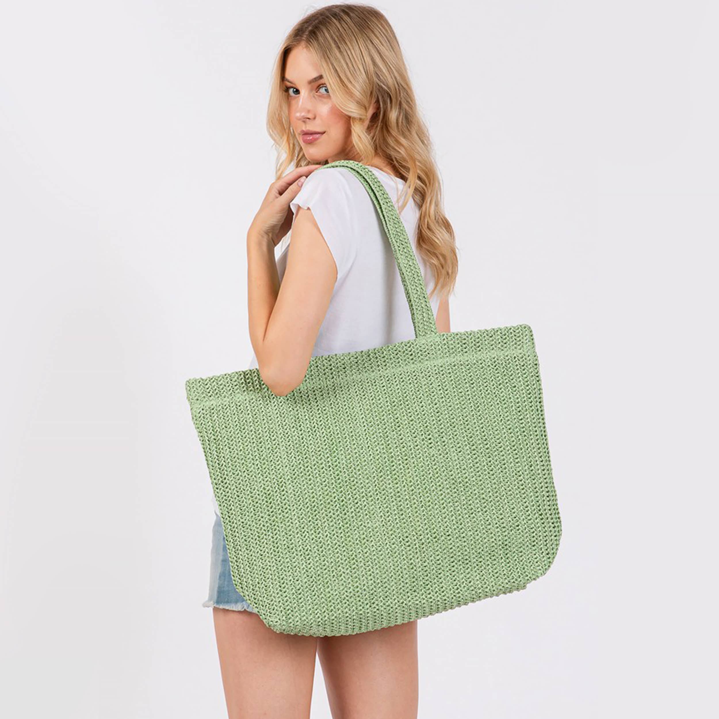 Hana - Wholesale Tote Bag - Women's - Solid Color Crochet Summer Straw Tote Bag14
