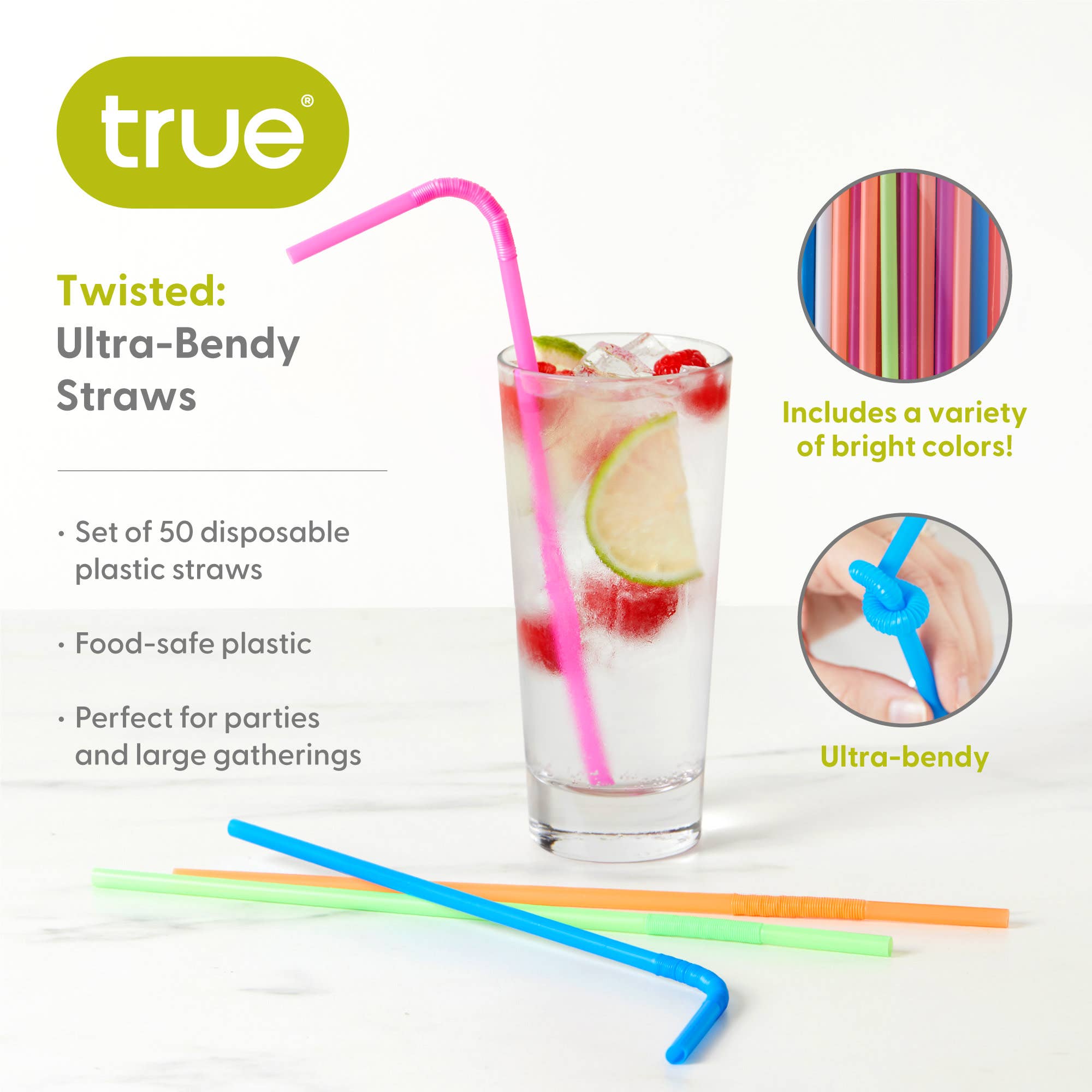 TRUE - Wholesale Drinking Straw - Twisted Ultra Bendy Disposable Plastic Straws Pack of 504