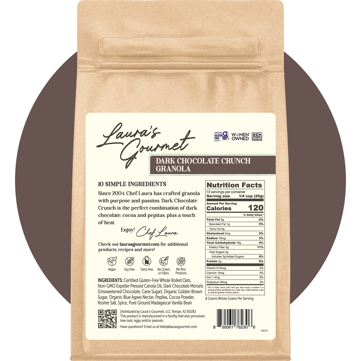 Laura’s Gourmet – wholesale Granola – Dark Chocolate Crunch 16 oz Retail Pack, Case of 61