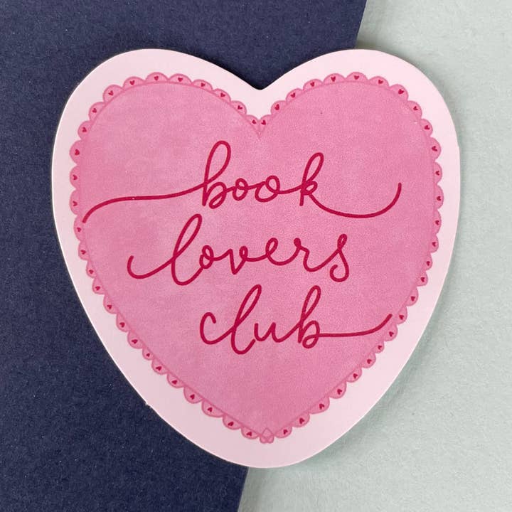 Book Lovers Club heart vinyl sticker, reading bibliophile for wholesale by And Hope Designs - Cards, Stickers & Stationery
