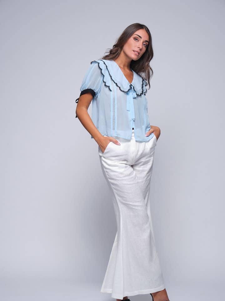 Brede rene hørbukser for engroshandel hos Miawhitemilano