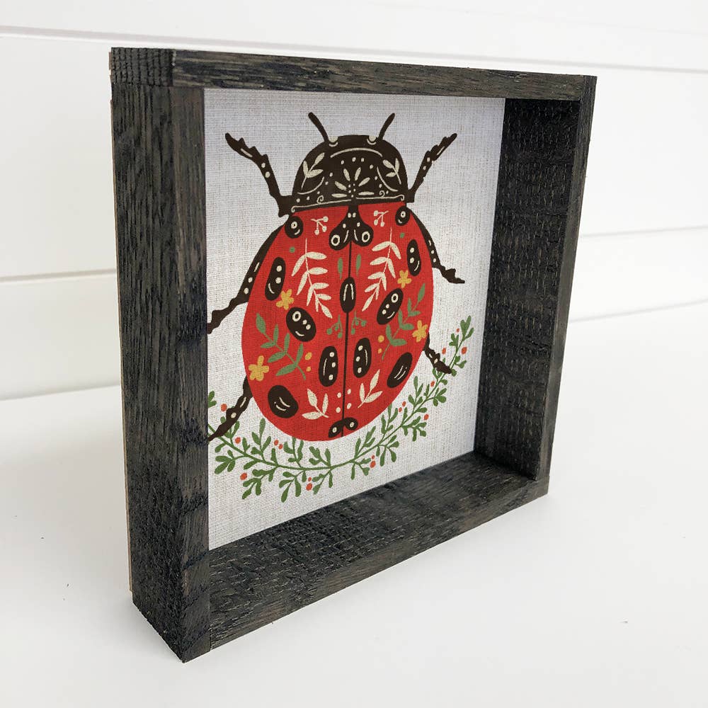 Hangout Home – wholesale Art print – Folksy Lady Bug - Lady Bug Canvas Art - Wood Framed Wall Art1