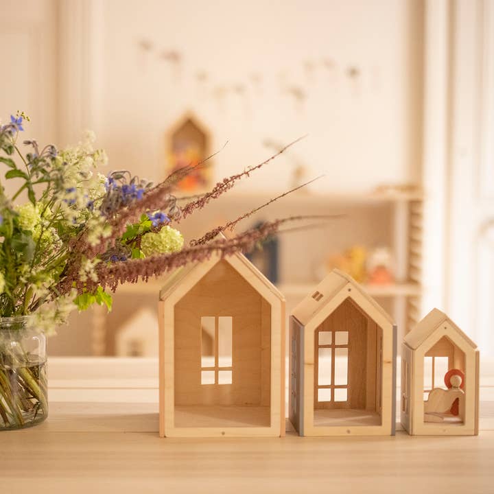 Babai – wholesale Tillbehörskit för docka - Barn – Trä dockhus på magnetuppsättningen. Rosa & Grå. 3st