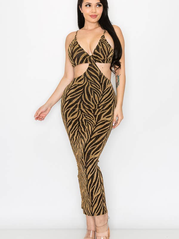 Robe midi en forme de vague métallisée 5299D pour la vente par SHOP17