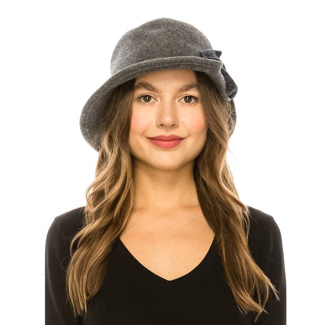 Shapeable Wool Cloche W/ Bow - 3 Colors for wholesale by DNMC
