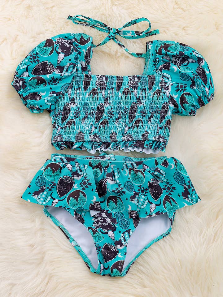 Kids Charm Online - Wholesale Two Piece Swimsuit - Kids - Old west Smocked swim set. SWG25144002 SOL