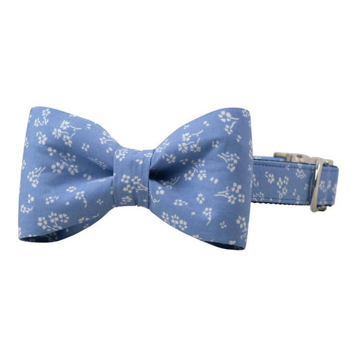 French Blue Blooms Bow Tie Dog Collar for wholesale by Crew LaLa