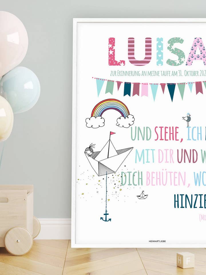 CHRISTENING - GIRL BOAT & RAINBOW for wholesale by HEIMARTLIEBE®
