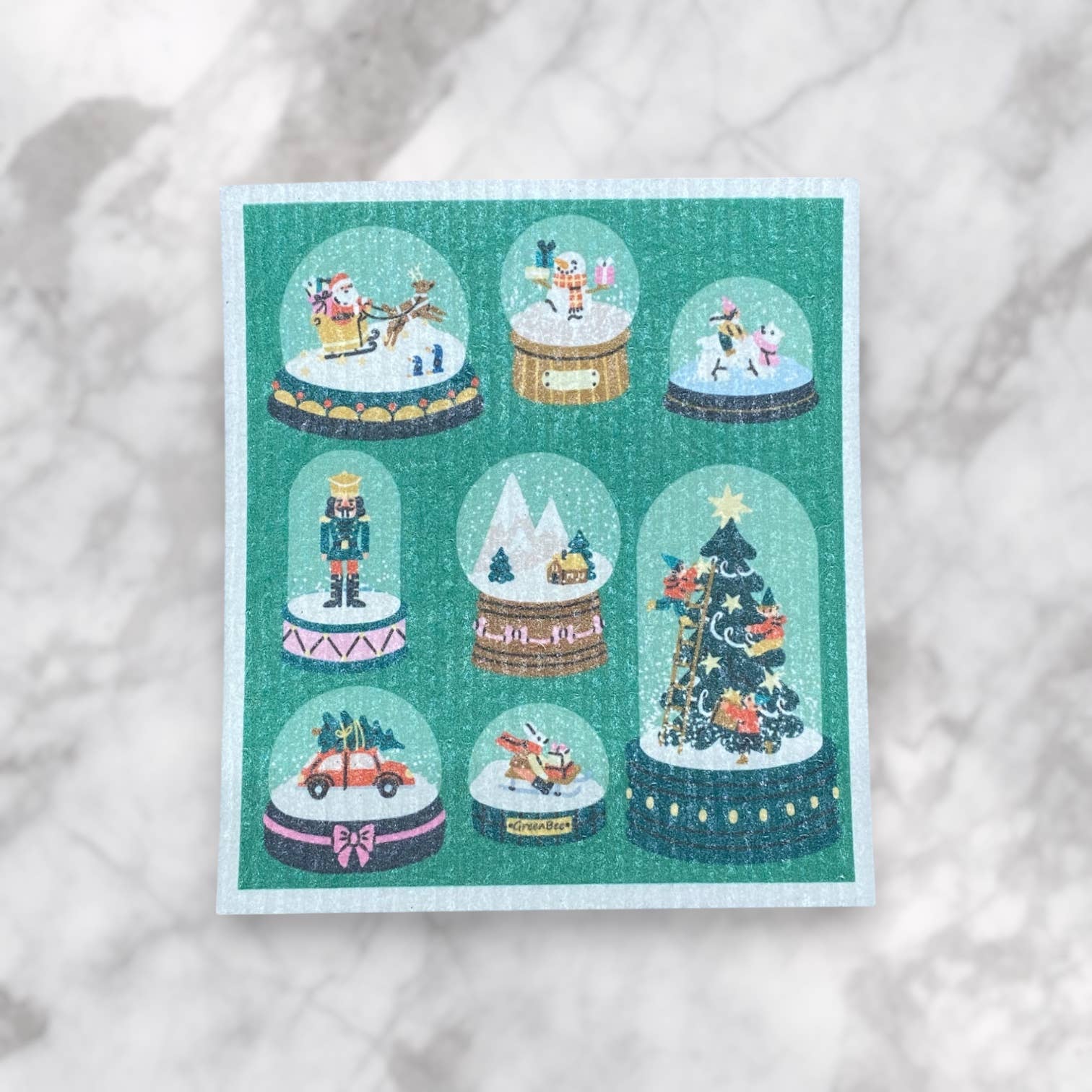 Green Bee Tea Towels - Wholesale Dishcloth - Xmas Snow Globes Towel | Kitchen Cloth | Swedish Dish Cloth2