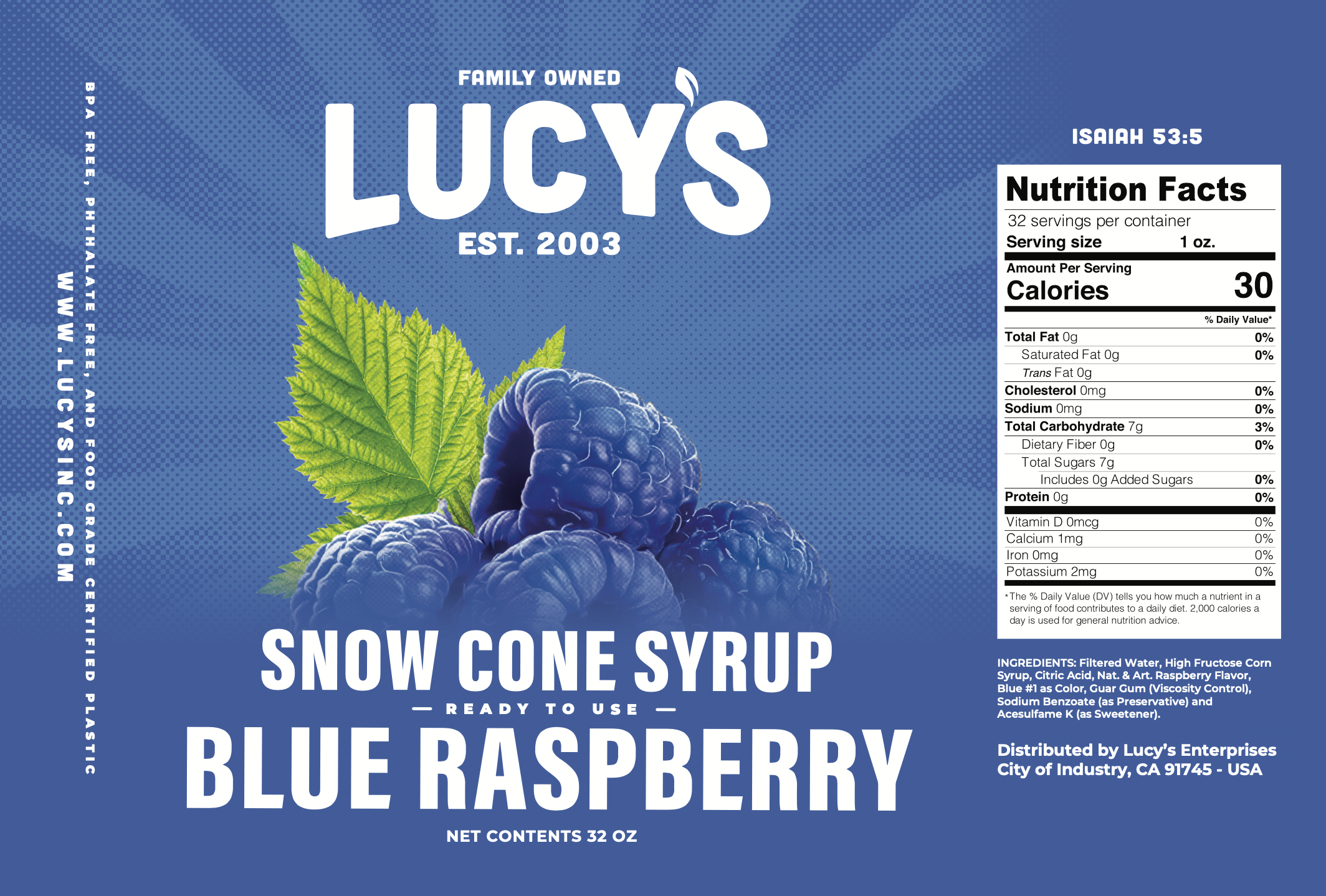 Lucy's - Wholesale Flavored Syrup - Blue Raspberry Snow Cone Syrup - 32oz3