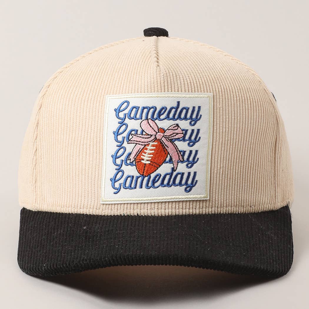 Fashion City - Wholesale Trucker Hat - Unisex - Gameday Football Bow Patch Corduroy Trucker Hat1
