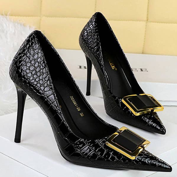 Escarpins à bout pointu géométrique avec jointure fendue pour la vente par Mirazshoes WholeSale