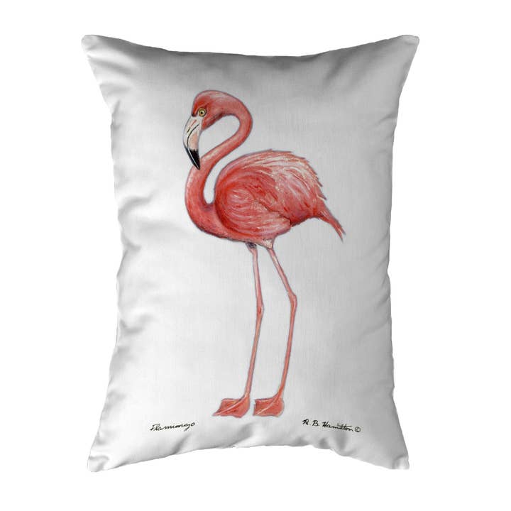 Travesseiro interno/externo sem fio de fundo branco flamingo por atacado de Betsy Drake Interiors