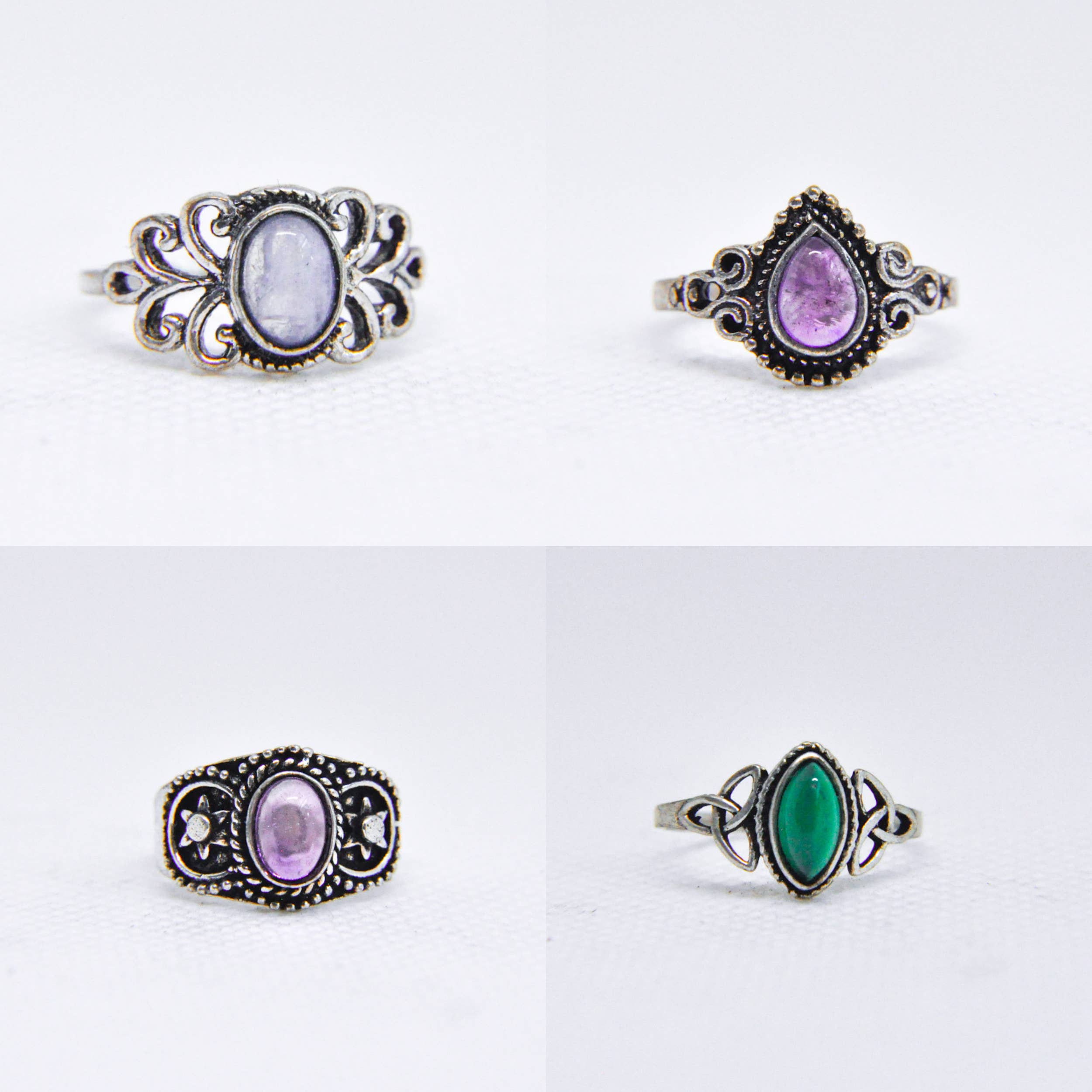 Zumki - Wholesale Cocktail/Statement Ring - Assorted Mixed Metal Silver Natural Gemstone Ring